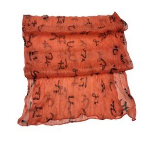 Coral Color Lightweight All Season Chinese Characters Crinkle Scarf